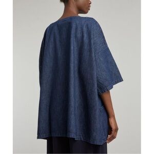 Eskandar Linen 3/4 Sleeve Scoop Neck Tunic Top Oversized Flowy Heathered Top